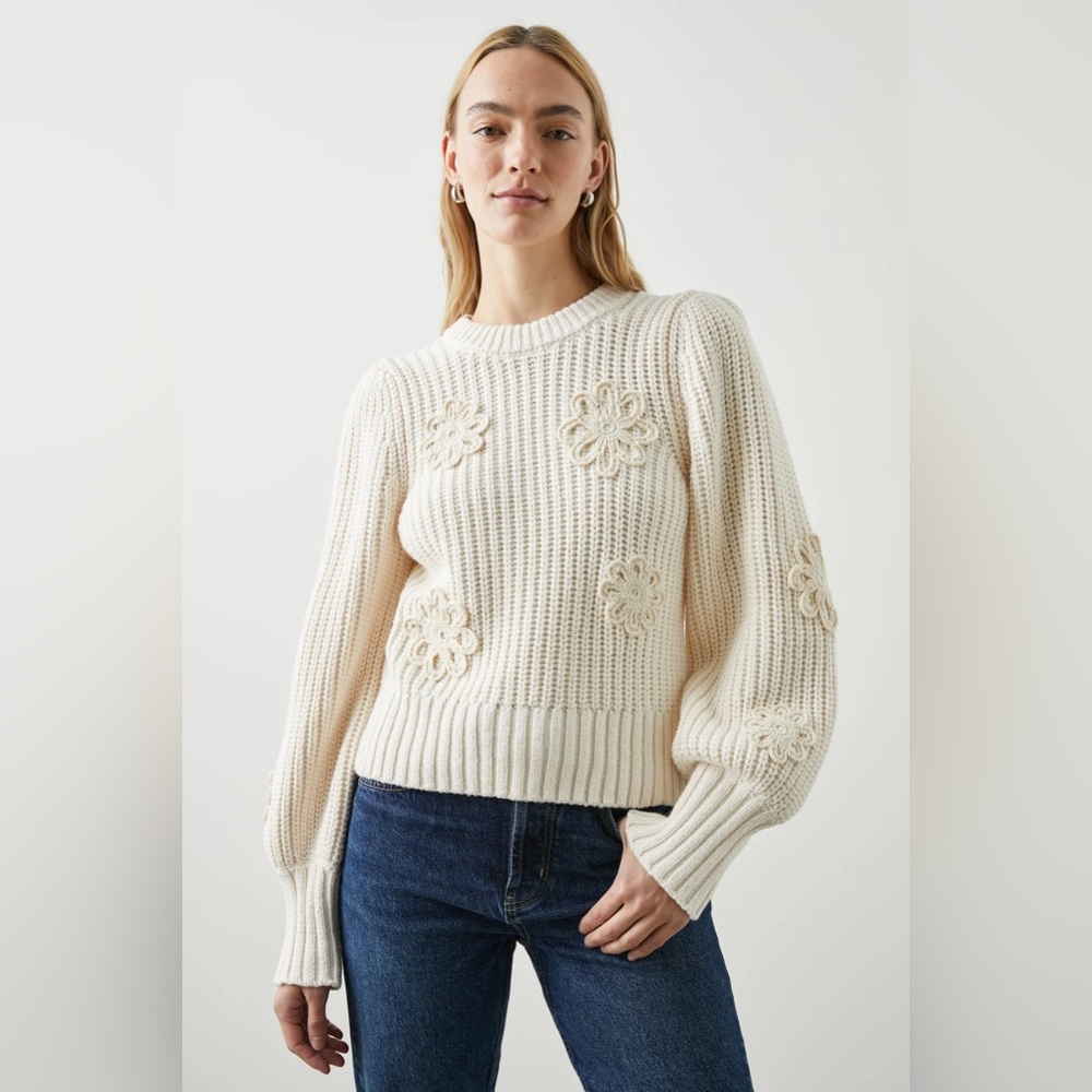 Rails Romy Sweater Ivory Crochet Daisies